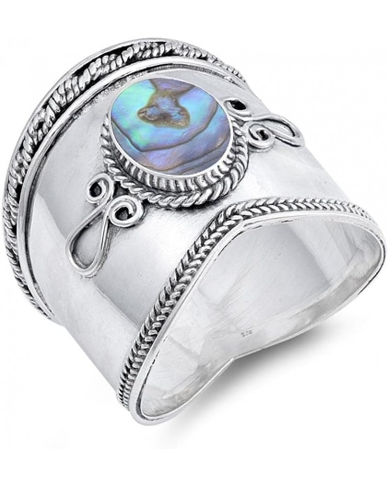 Simulated Abalone Wide Bali Ring New .925 Sterling Silver Rope Design Band Sizes 5-12 $14.44 Rings