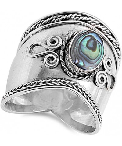 Simulated Abalone Wide Bali Ring New .925 Sterling Silver Rope Design Band Sizes 5-12 $14.44 Rings