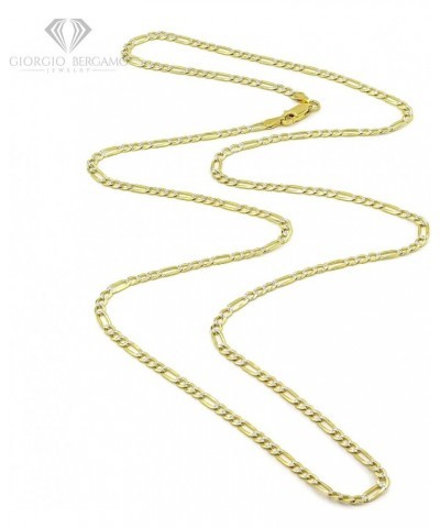 925 Italian Sterling Silver 3mm - 10.5mm Solid Figaro Diamond Cut Chain, ITProLux Yellow Gold Plated Pave Link Necklace or Br...