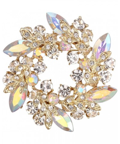 Austrian Crystal Wedding Flower Wreath Brooch Pin 1_Iridescent Clear AB Gold-Tone $13.19 Brooches & Pins