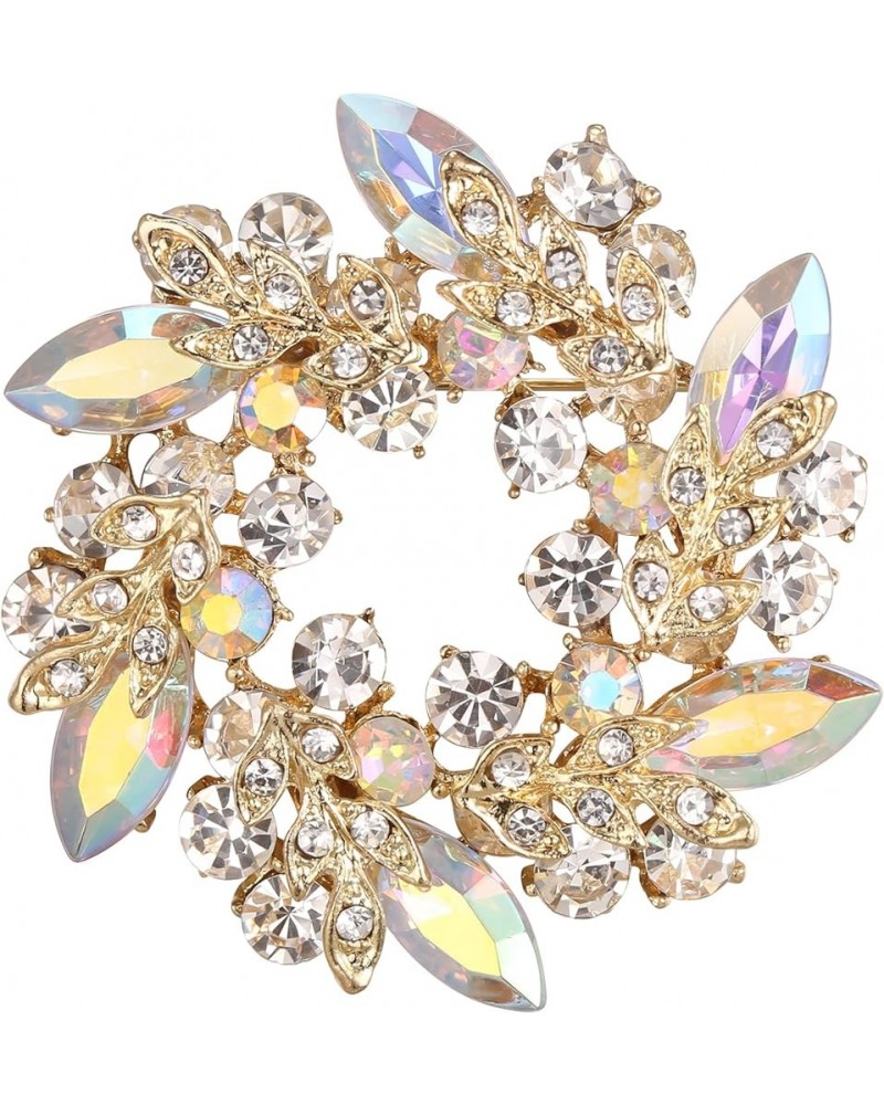 Austrian Crystal Wedding Flower Wreath Brooch Pin 1_Iridescent Clear AB Gold-Tone $13.19 Brooches & Pins