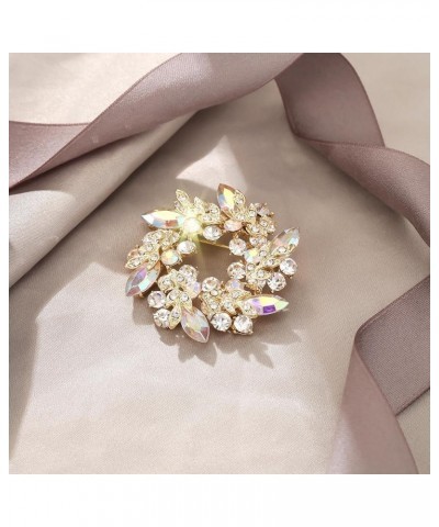 Austrian Crystal Wedding Flower Wreath Brooch Pin 1_Iridescent Clear AB Gold-Tone $13.19 Brooches & Pins