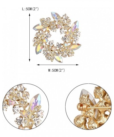 Austrian Crystal Wedding Flower Wreath Brooch Pin 1_Iridescent Clear AB Gold-Tone $13.19 Brooches & Pins