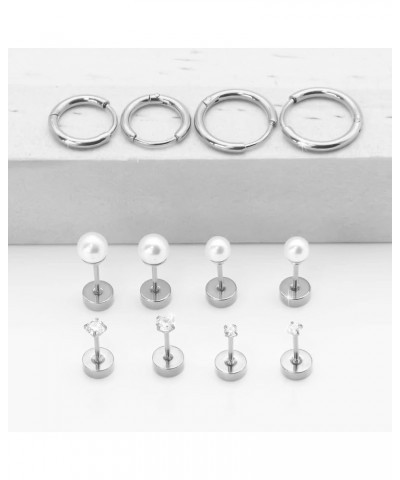 Multiple Sets Small Gold Hoop Earrings for Women Flat Back Stud Earrings Set with CZ Pearl Cartilage Earring for Helix Conch ...