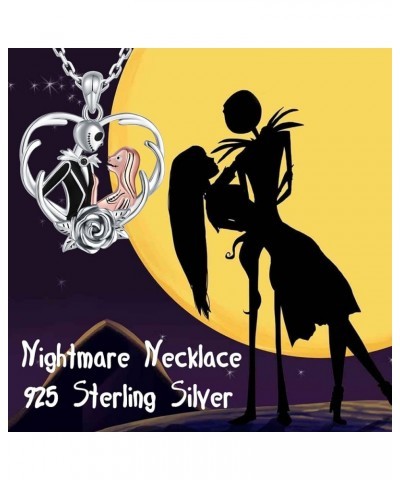 925-Sterling-Silver Nightmare Necklace Gifts for Women - Jack And Sally Skull Rose Flower Heart Pendant Skellington Jewelry N...