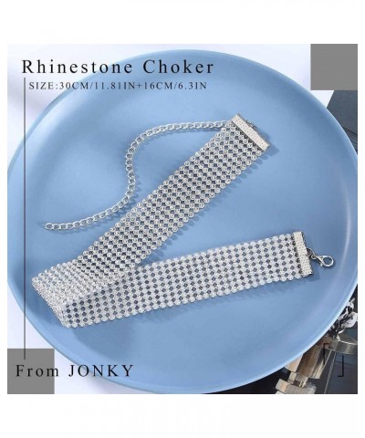 Rhinestone Choker Necklace Silver Crystal Necklaces 8 Row Chokers Sparkly Neck Chain Collar Prom Jewelry for Women $8.24 Neck...