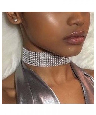 Rhinestone Choker Necklace Silver Crystal Necklaces 8 Row Chokers Sparkly Neck Chain Collar Prom Jewelry for Women $8.24 Neck...