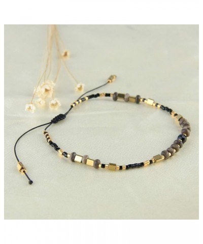 Thin Rope Friendship Bracelet Handmade Japanese Seed Bead Adjustable String Bracelets for Women Girls Black 14A $11.56 Bracelets