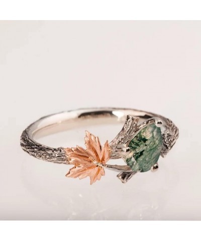 Moss Agate Ring for Women Sterling Silver 10k/14k/18k Custom Emerald Green Stone Agate Ring Leaf Wedding Ring Moss Agate Jewe...