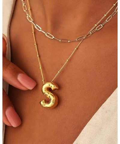 Bubble Letter Necklace Dainty Initial Balloon Letter Paperclip Gold Layered Chain Birthday Jewelry Gifts for Women Girls E in...