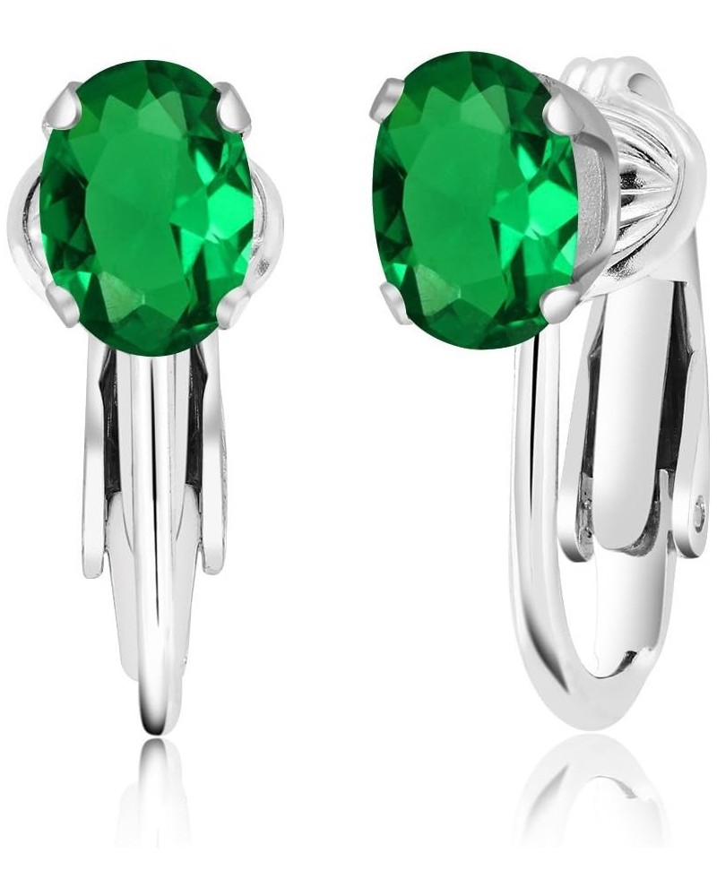 925 Sterling Silver Oval 7X5MM Gemstone Birthstone Clip-On Drop Earrings Gift For Women Mother Girls Bridesmaids Nano Emerald...