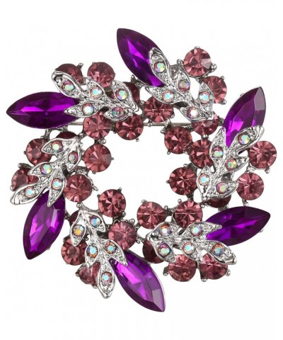 Austrian Crystal Wedding Flower Wreath Brooch Pin 1_Purple w/ Light Purple Silver-Tone $13.19 Brooches & Pins