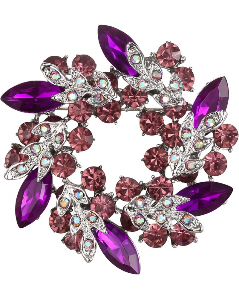 Austrian Crystal Wedding Flower Wreath Brooch Pin 1_Purple w/ Light Purple Silver-Tone $13.19 Brooches & Pins