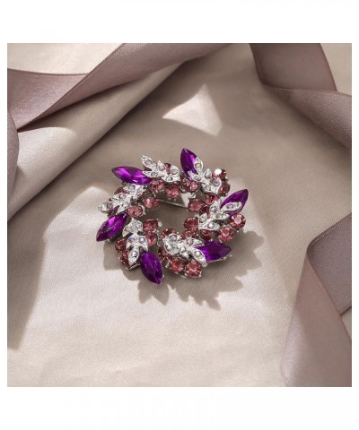 Austrian Crystal Wedding Flower Wreath Brooch Pin 1_Purple w/ Light Purple Silver-Tone $13.19 Brooches & Pins