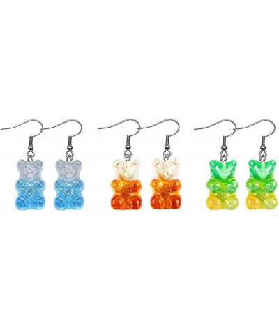 3 Pairs Set Creative Cute Gummy Bear Dangle Earrings Cartoon Dangle Earrings blue+coffee+green $7.27 Earrings