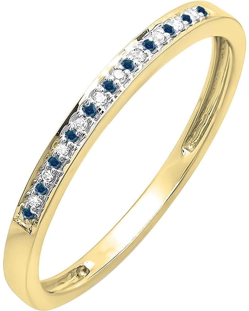 0.10 Carat (ctw) Alternate Round Blue & White Diamond Stackable Wedding Band for Women in 10K Gold 10 Yellow Gold $96.24 Others