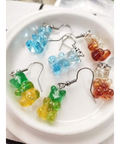 3 Pairs Set Creative Cute Gummy Bear Dangle Earrings Cartoon Dangle Earrings blue+coffee+green $7.27 Earrings