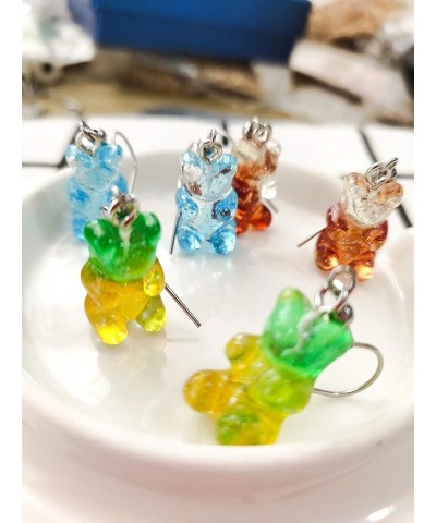 3 Pairs Set Creative Cute Gummy Bear Dangle Earrings Cartoon Dangle Earrings blue+coffee+green $7.27 Earrings