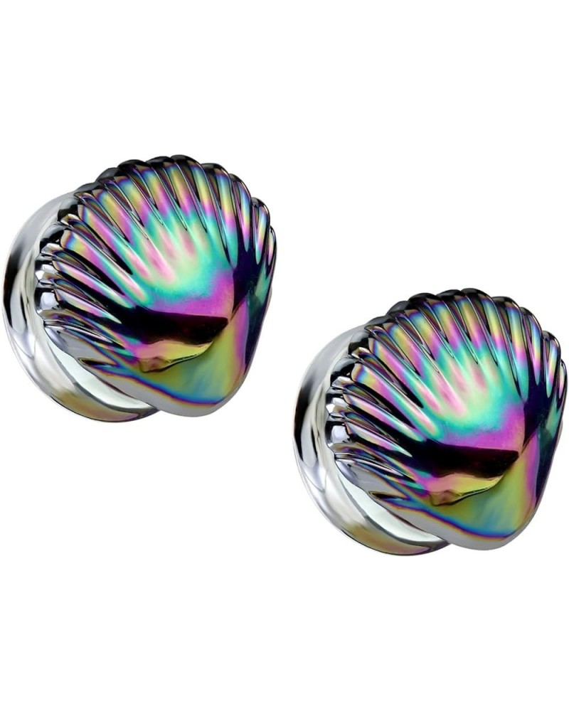 Iridescent Rainbow Shell Glass Double Flared Plugs, Sold As Pair 14mm (9/16") $10.34 Body Jewelry