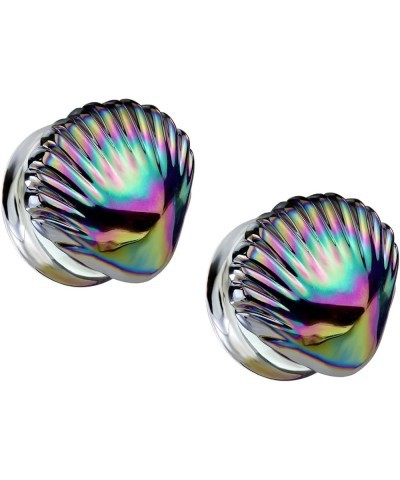 Iridescent Rainbow Shell Glass Double Flared Plugs, Sold As Pair 14mm (9/16") $10.34 Body Jewelry