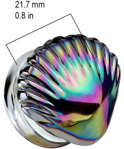 Iridescent Rainbow Shell Glass Double Flared Plugs, Sold As Pair 14mm (9/16") $10.34 Body Jewelry