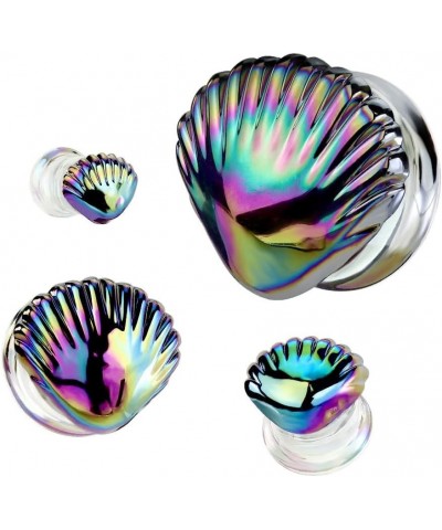 Iridescent Rainbow Shell Glass Double Flared Plugs, Sold As Pair 14mm (9/16") $10.34 Body Jewelry