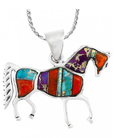 Horse Necklace Sterling Silver Genuine Turquoise & Gemstones with 20" Chain Multi-00 $28.80 Necklaces