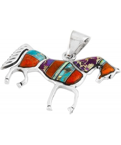 Horse Necklace Sterling Silver Genuine Turquoise & Gemstones with 20" Chain Multi-00 $28.80 Necklaces