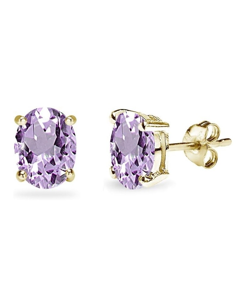 Sterling Silver Amethyst Oval-Cut Solitaire Gemstone Stud Earrings for Women Girls 7x5mm - Gold Flash $10.43 Earrings