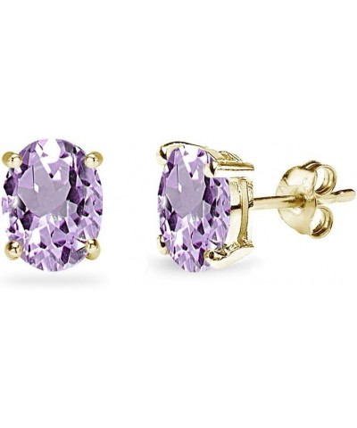 Sterling Silver Amethyst Oval-Cut Solitaire Gemstone Stud Earrings for Women Girls 7x5mm - Gold Flash $10.43 Earrings