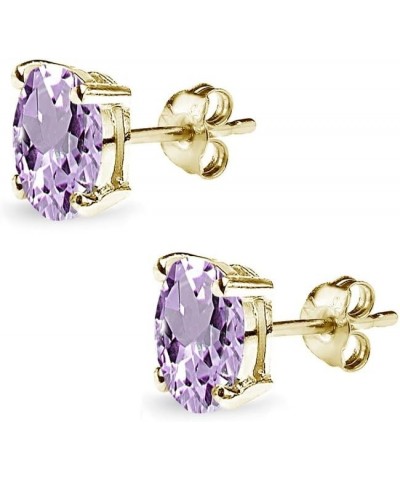 Sterling Silver Amethyst Oval-Cut Solitaire Gemstone Stud Earrings for Women Girls 7x5mm - Gold Flash $10.43 Earrings