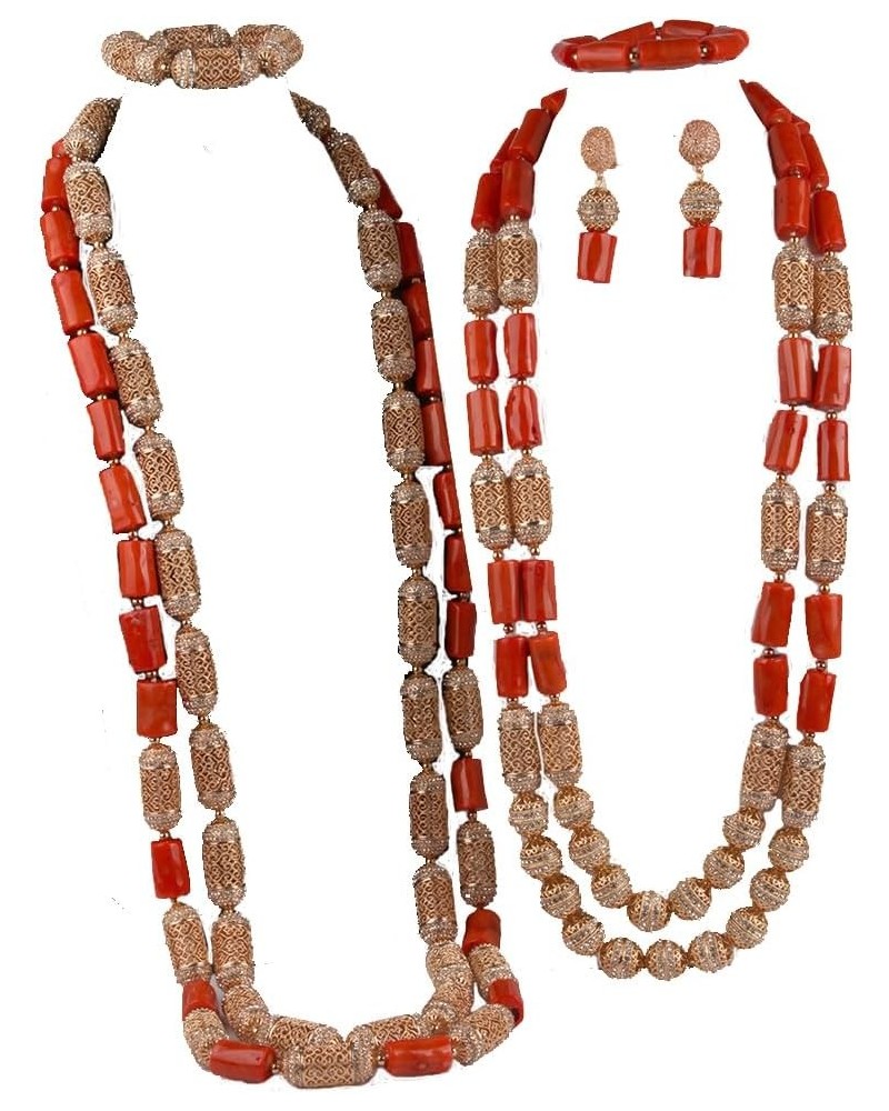 3 Rows African Artificial Coral Necklace Wedding Gift African Beads Jewelry Set 2 Sets 2sets round beads $58.00 Others