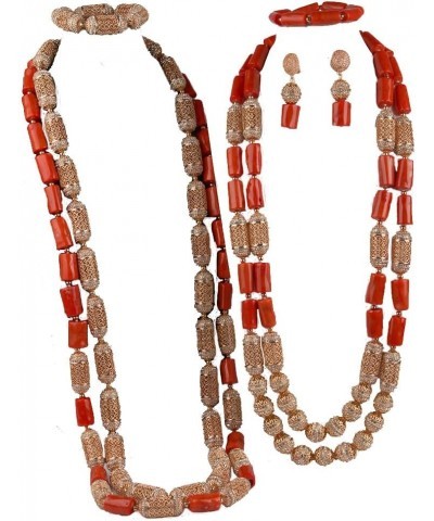 3 Rows African Artificial Coral Necklace Wedding Gift African Beads Jewelry Set 2 Sets 2sets round beads $58.00 Others