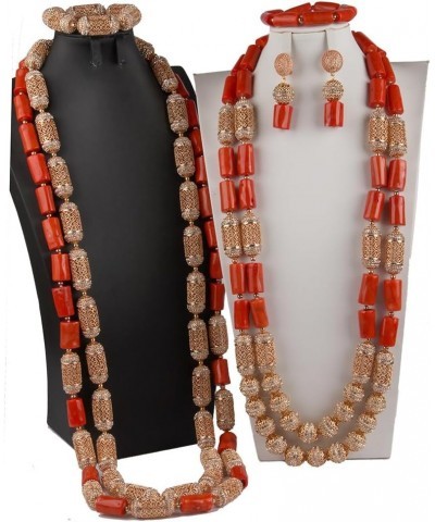 3 Rows African Artificial Coral Necklace Wedding Gift African Beads Jewelry Set 2 Sets 2sets round beads $58.00 Others