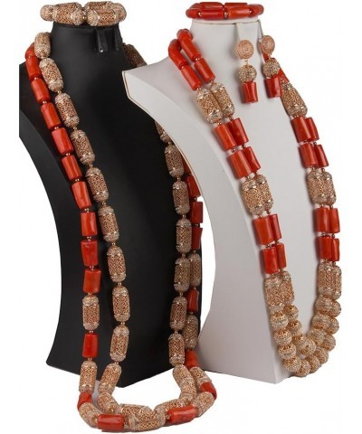 3 Rows African Artificial Coral Necklace Wedding Gift African Beads Jewelry Set 2 Sets 2sets round beads $58.00 Others