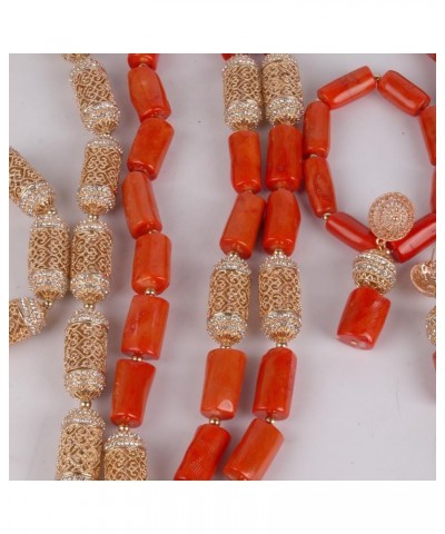 3 Rows African Artificial Coral Necklace Wedding Gift African Beads Jewelry Set 2 Sets 2sets round beads $58.00 Others