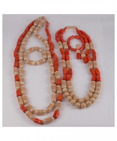 3 Rows African Artificial Coral Necklace Wedding Gift African Beads Jewelry Set 2 Sets 2sets round beads $58.00 Others