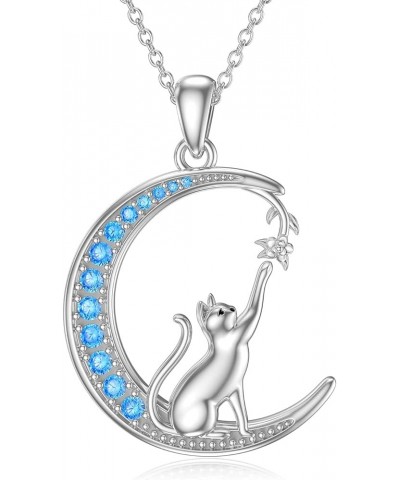 Mothers Day Gifts Cat Necklace Sterling Silver Cat With Girl Necklace Crystal Cat Jewelry Cat Gift for Women Girls and Cat Lo...