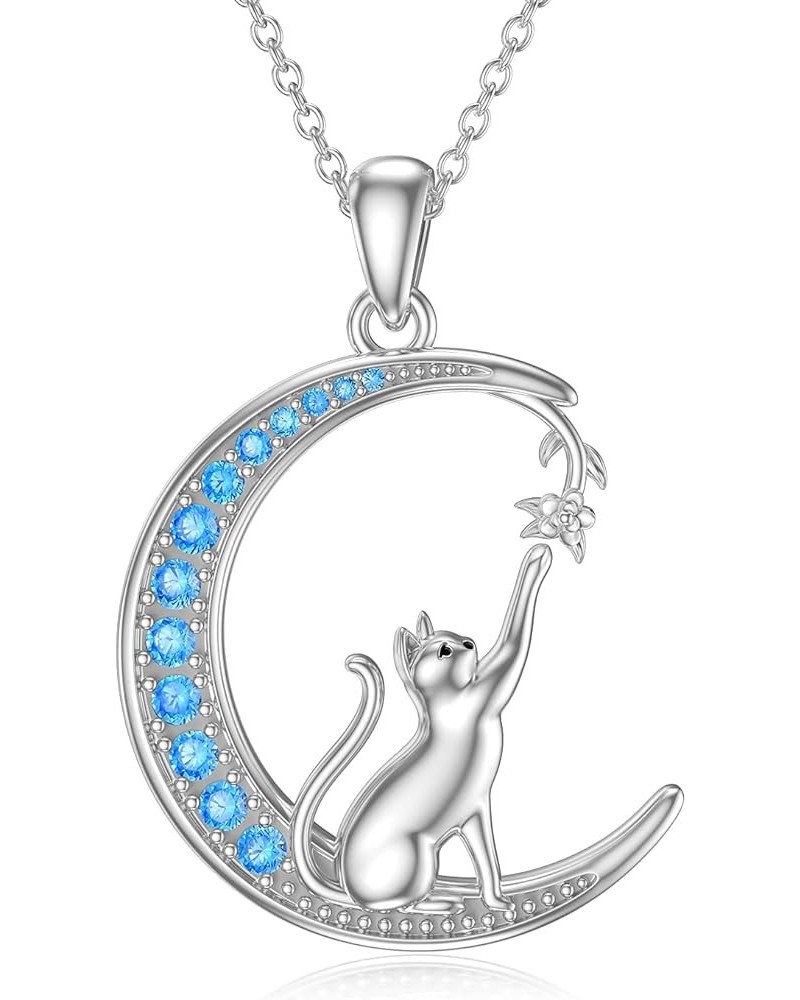 Mothers Day Gifts Cat Necklace Sterling Silver Cat With Girl Necklace Crystal Cat Jewelry Cat Gift for Women Girls and Cat Lo...