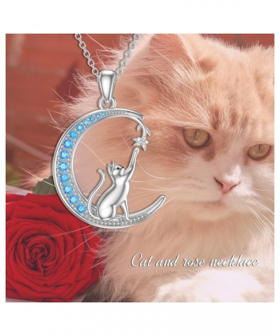 Mothers Day Gifts Cat Necklace Sterling Silver Cat With Girl Necklace Crystal Cat Jewelry Cat Gift for Women Girls and Cat Lo...