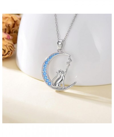 Mothers Day Gifts Cat Necklace Sterling Silver Cat With Girl Necklace Crystal Cat Jewelry Cat Gift for Women Girls and Cat Lo...