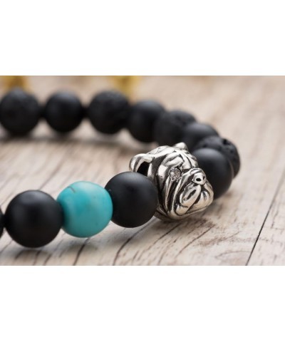 Anti Anxiety Dog Mascot Natural Onyx and Lava Rock Beads Bracelet Friendship Jewelry Gift Unisex Antique Silver Dog $9.24 Bra...