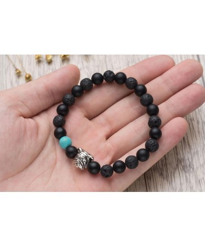 Anti Anxiety Dog Mascot Natural Onyx and Lava Rock Beads Bracelet Friendship Jewelry Gift Unisex Antique Silver Dog $9.24 Bra...