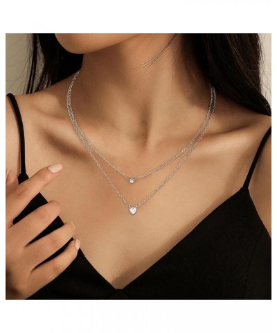 Diamond Layered Necklaces for Women | Dainty Trendy Gold Choker Chain Necklace | 18k Gold Plated Round Love Teardrop CZ Penda...