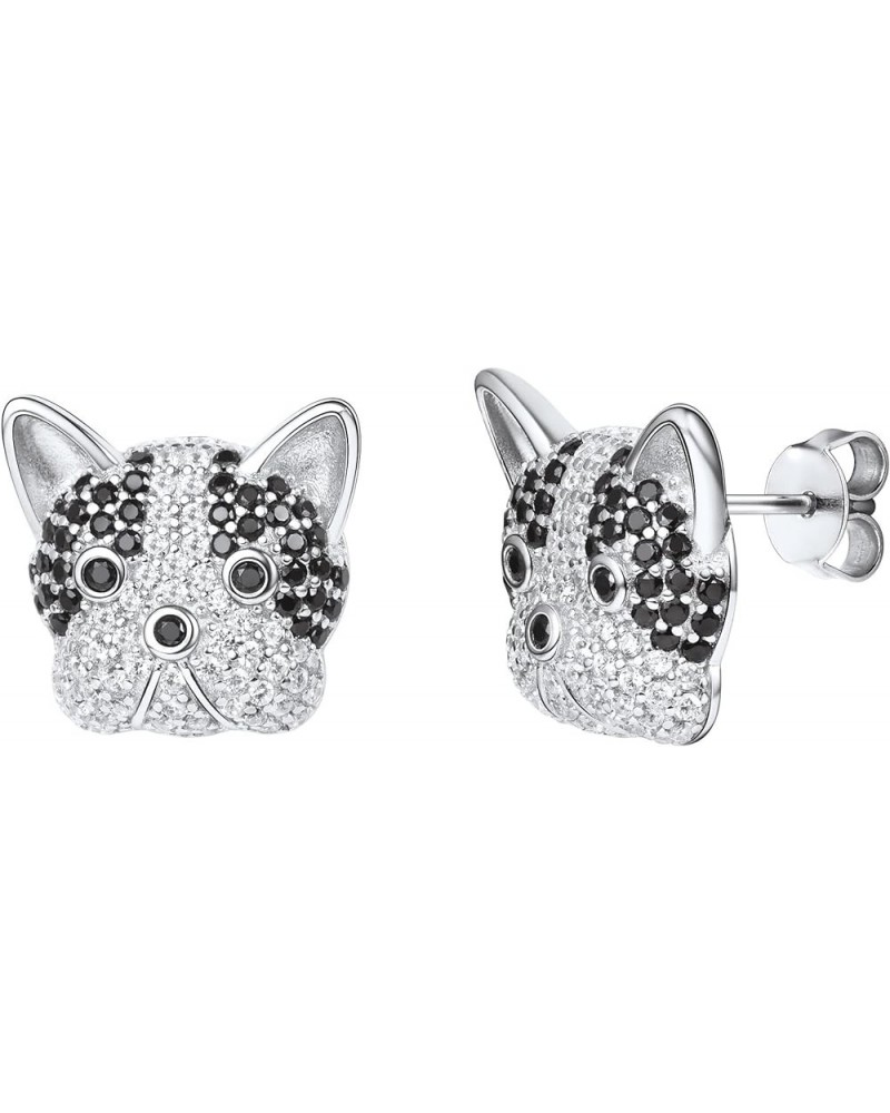 925 Silver Cute Pig/Panda Bear/Dog/Cat Earrings Stud Solid Sterling Jewelry " Kiss me Hug Me" 3D Kitten Earring 19.French bul...