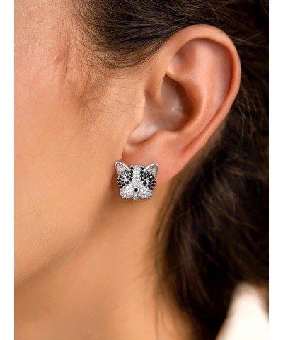 925 Silver Cute Pig/Panda Bear/Dog/Cat Earrings Stud Solid Sterling Jewelry " Kiss me Hug Me" 3D Kitten Earring 19.French bul...