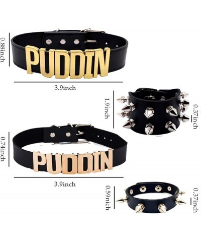 Puddin Necklace and Rivets bracelet Leather Choker Necklace Cosplay Choker Letter Collor Cosplay Accessory for Women and Girl...