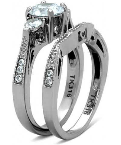 Her and His Stainless Steel Wedding and Engagement Ring and Titanium Wedding Band Set Women's Size 08 Men's Size 06 $20.50 Sets