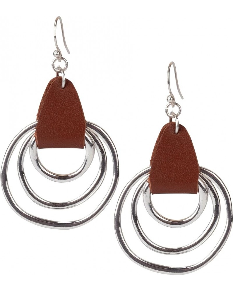 3 Circle Boho Antiqued Earrings | 3 Silver with Leather $14.97 Earrings