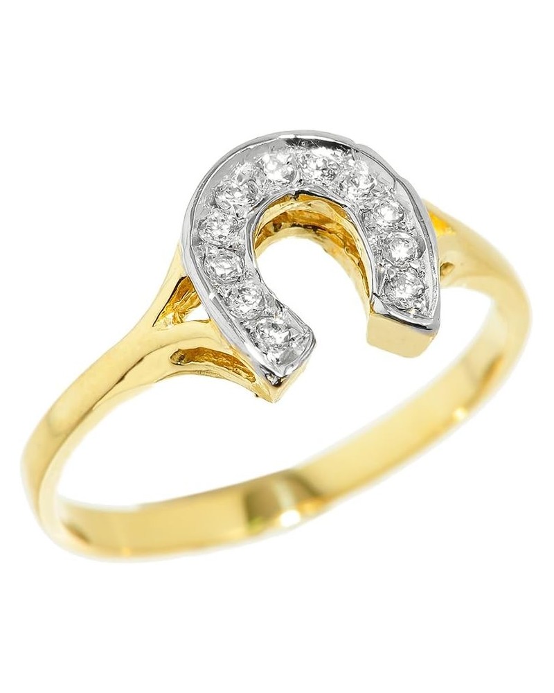 Dainty 10k Yellow Gold CZ-Studded Ladies Horseshoe Ring $87.75 Rings